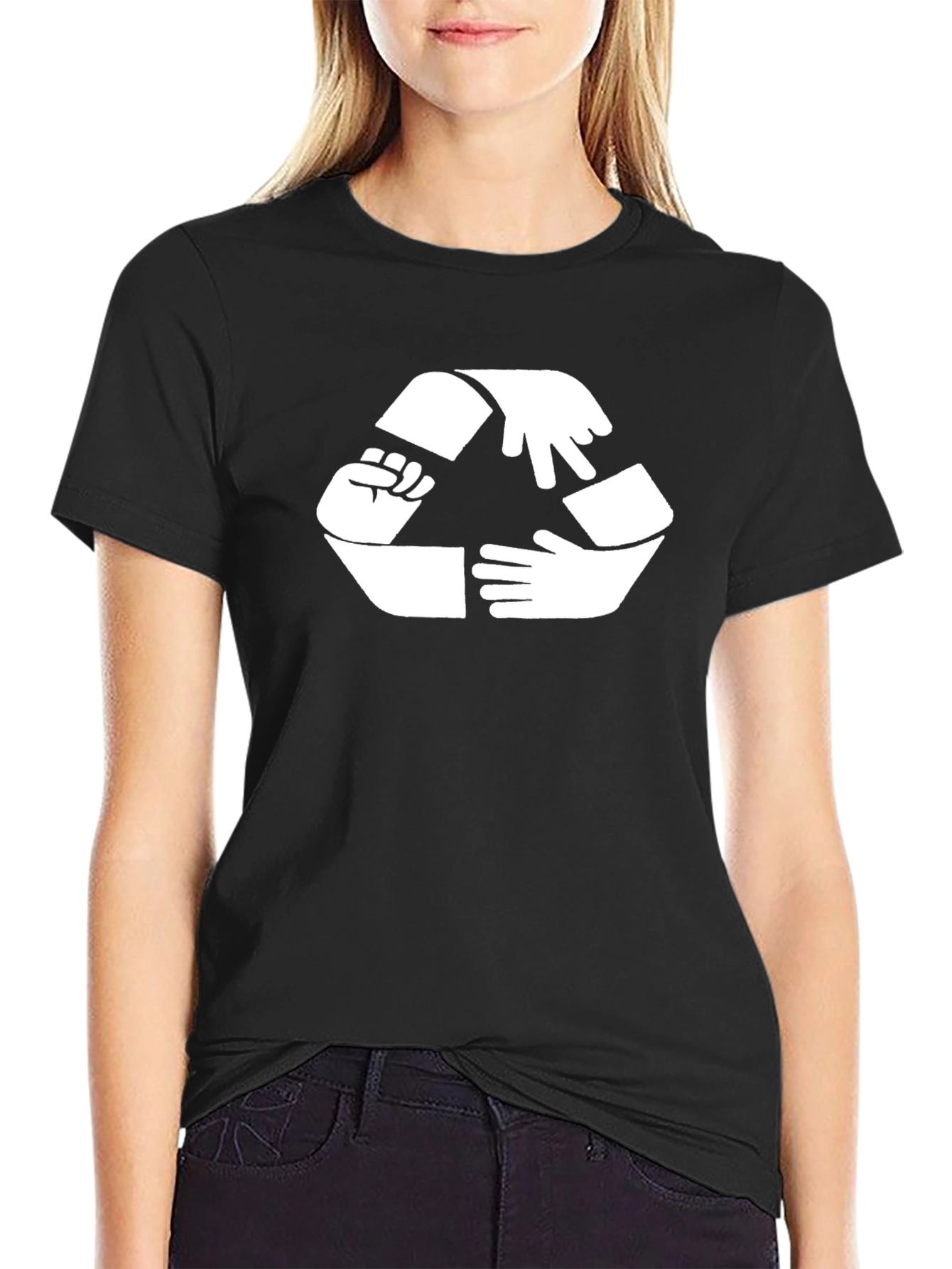 Hands Recycle Symbol Black Cotton Tee
