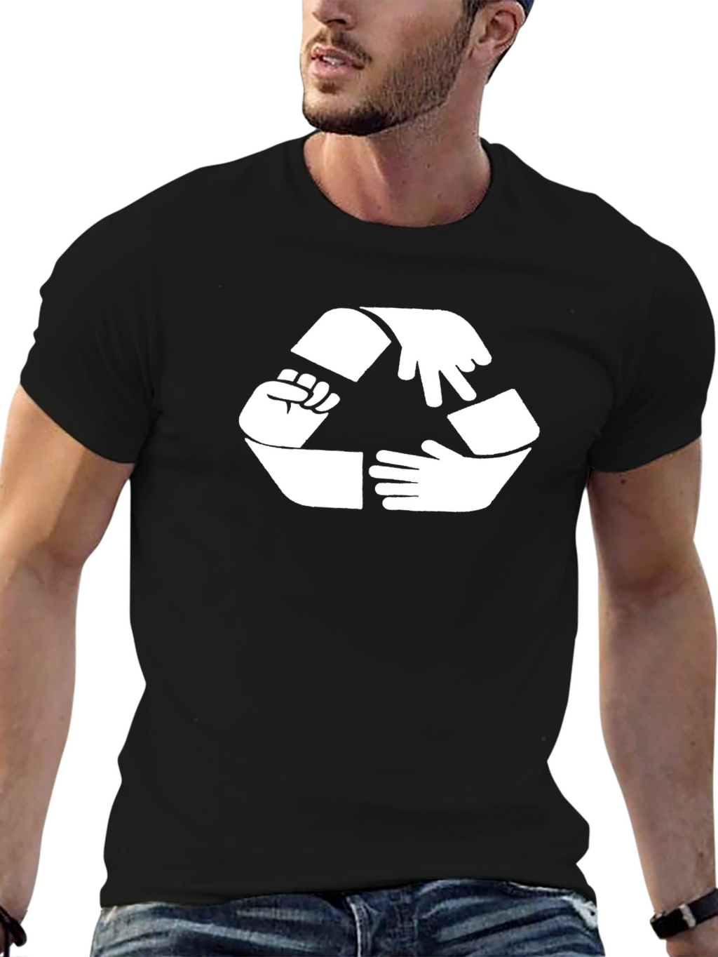 Hands Recycle Symbol Black Cotton Tee
