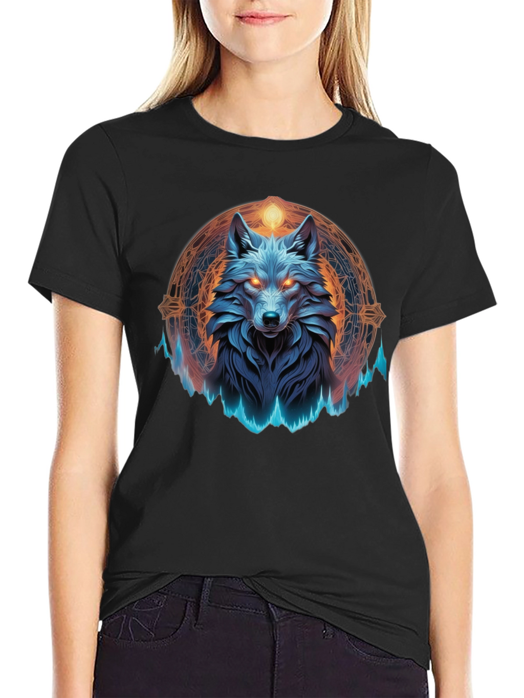 Mystic Wolf Graphic Tee - Black T-Shirt