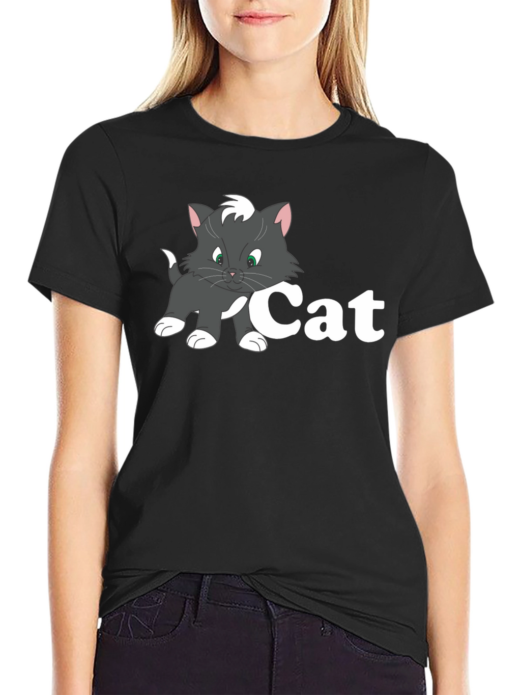 Cat Cartoon Black T-Shirt