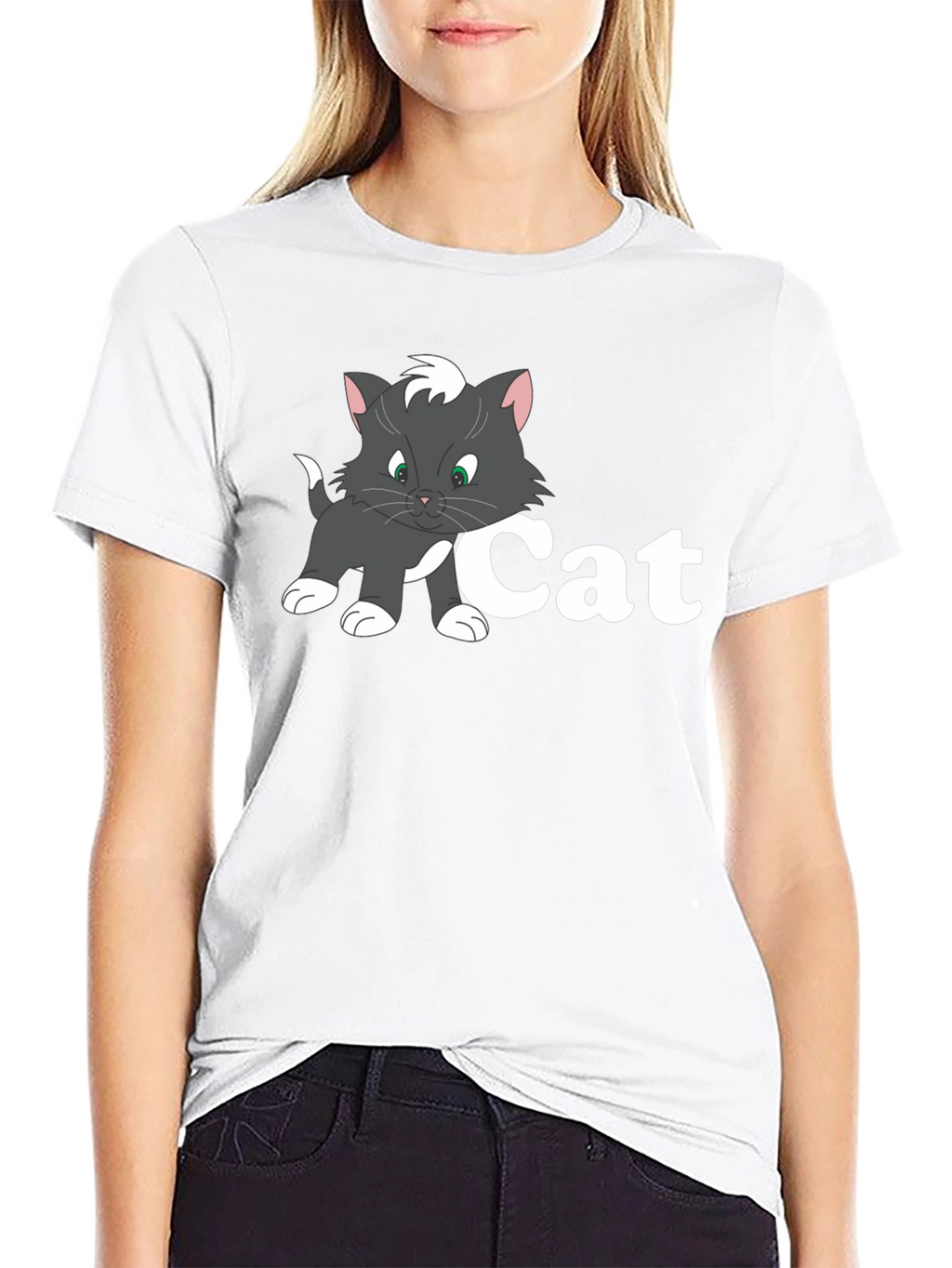 Cat Cartoon Black T-Shirt