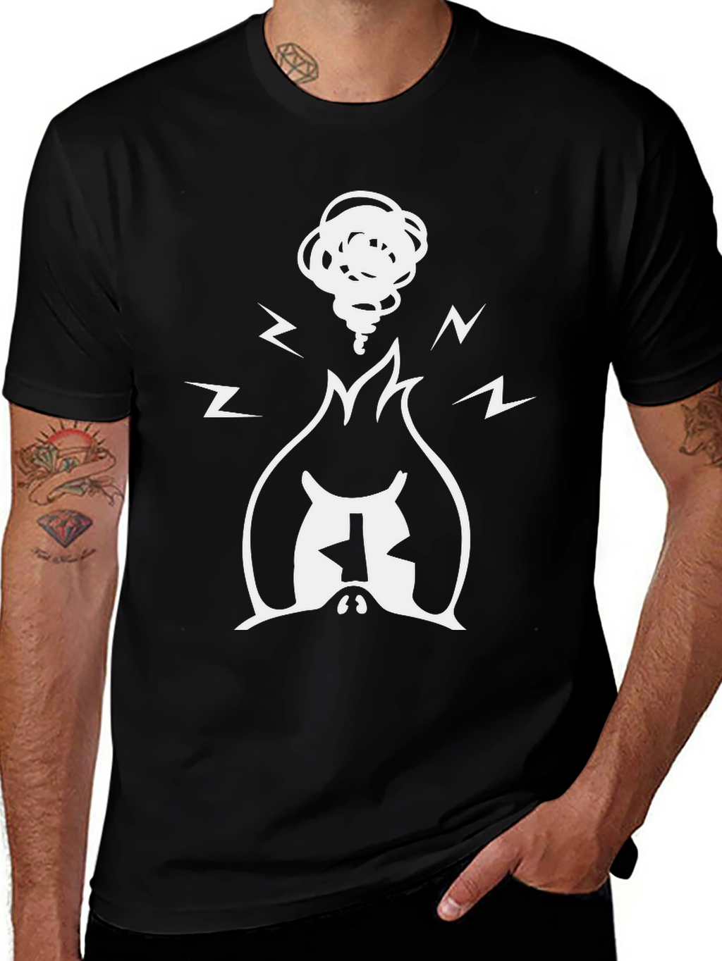 Graphic Tee - Burning Head - Black Cotton Blend