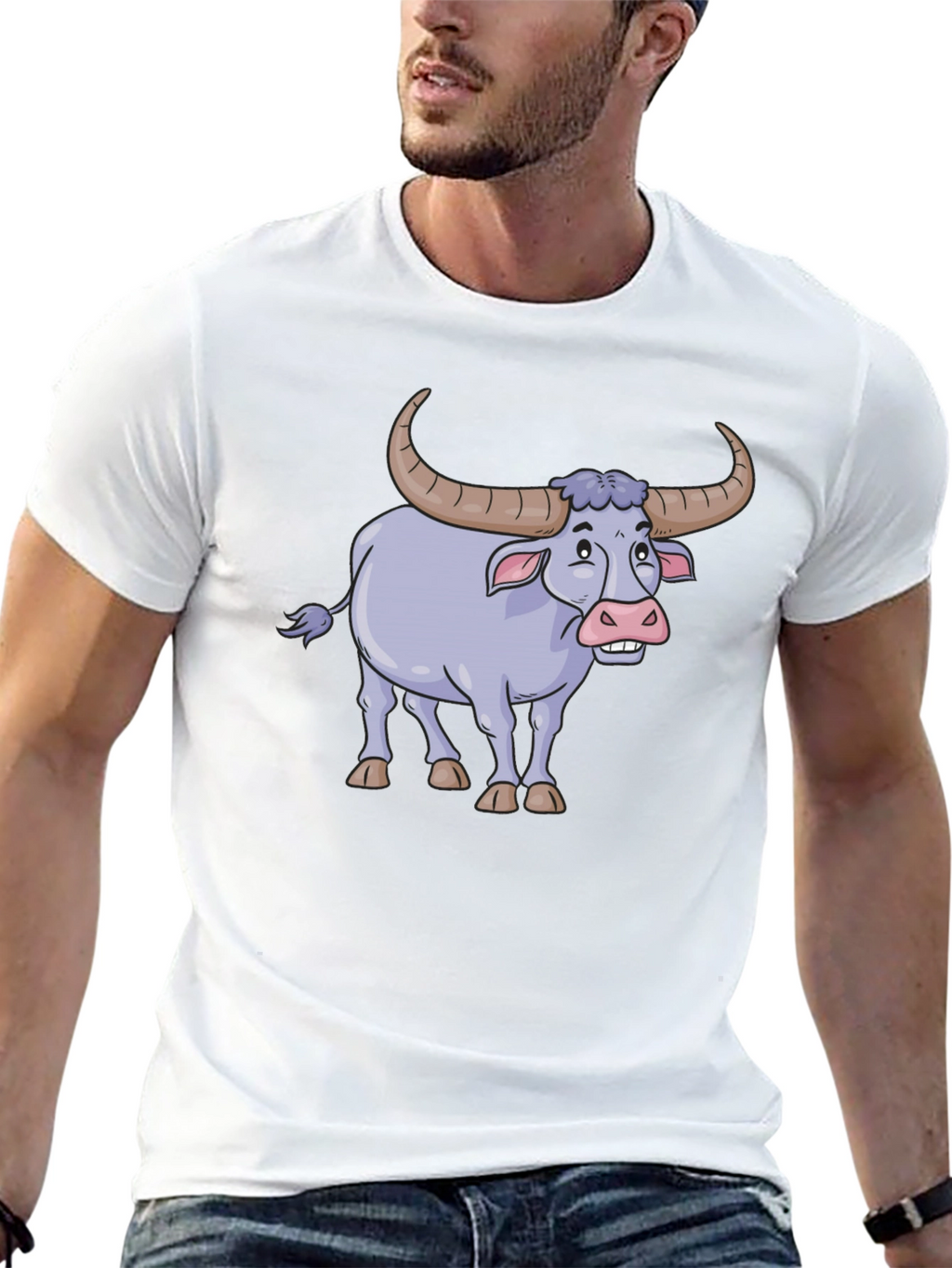 Funny Cartoon Buffalo Graphic Tee - Black