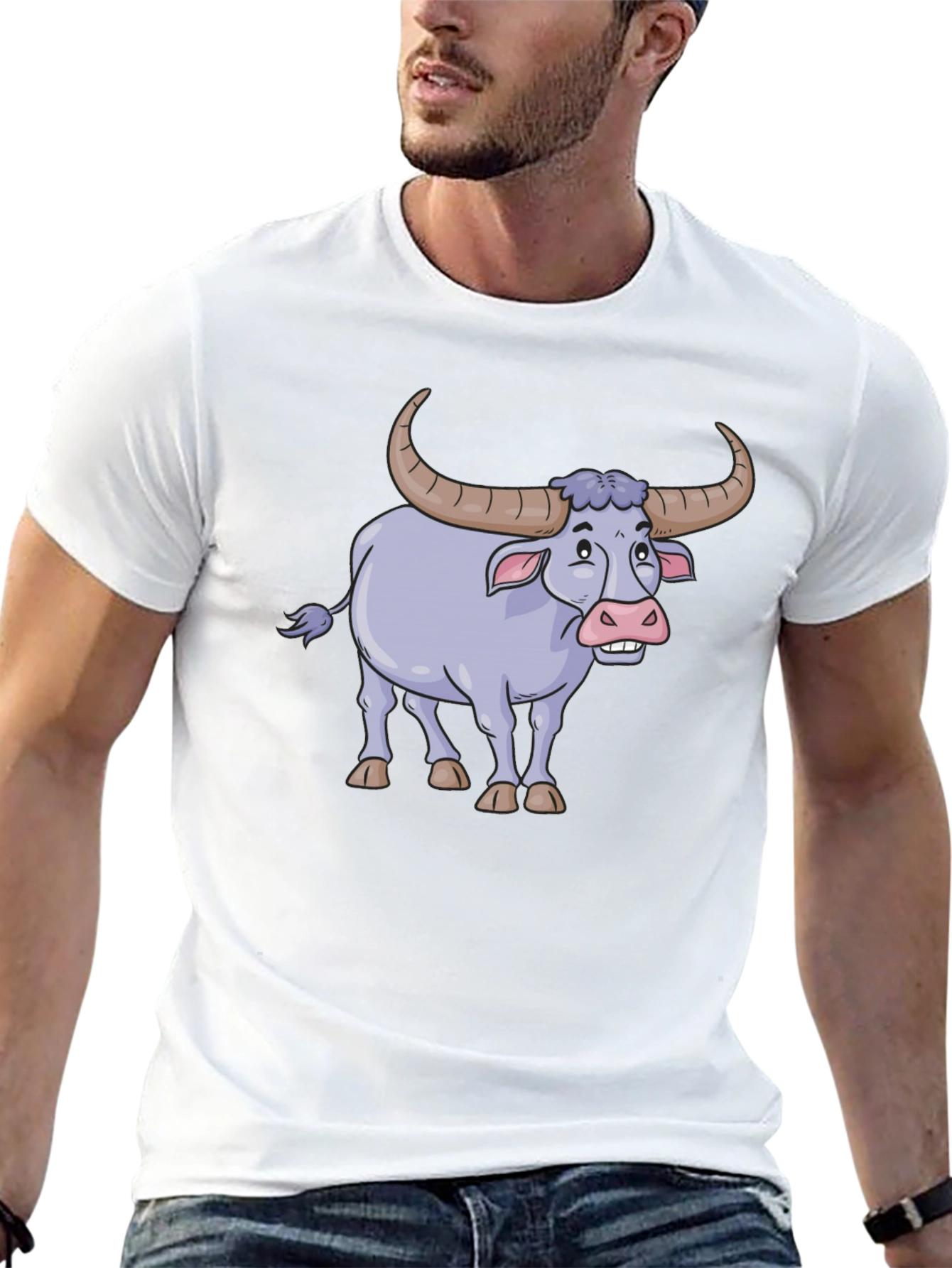 Funny Cartoon Buffalo Graphic Tee - Black