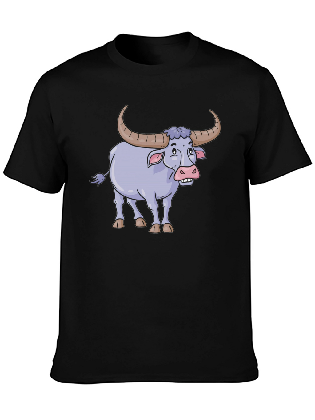 Funny Cartoon Buffalo Graphic Tee - Black