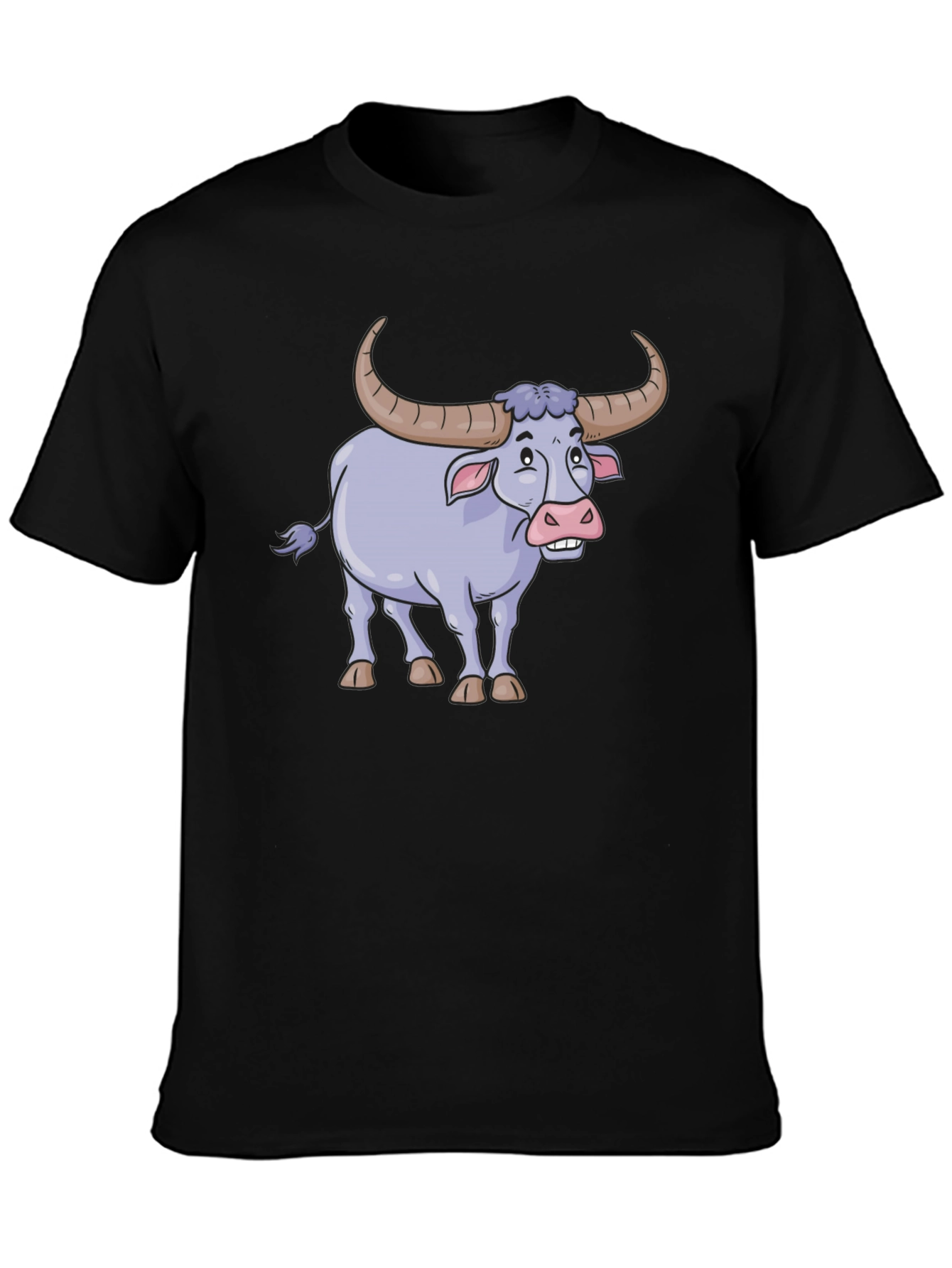 Funny Cartoon Buffalo Graphic Tee - Black