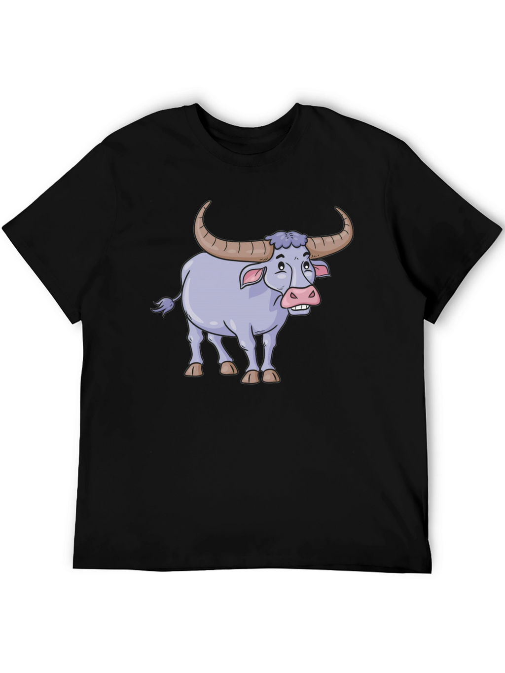 Funny Cartoon Buffalo Graphic Tee - Black