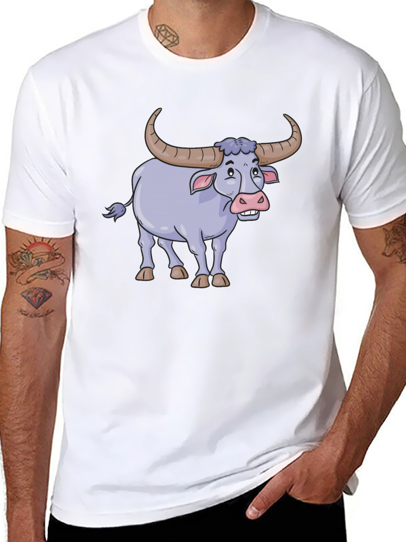 Funny Cartoon Buffalo Graphic Tee - Black