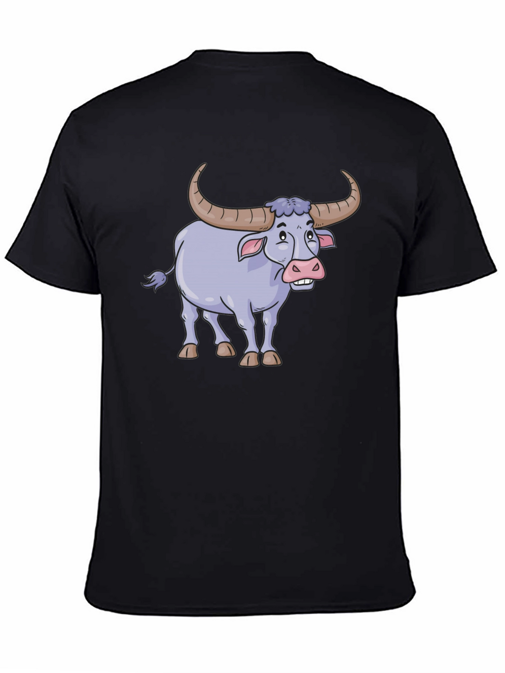 Funny Cartoon Buffalo Graphic Tee - Black
