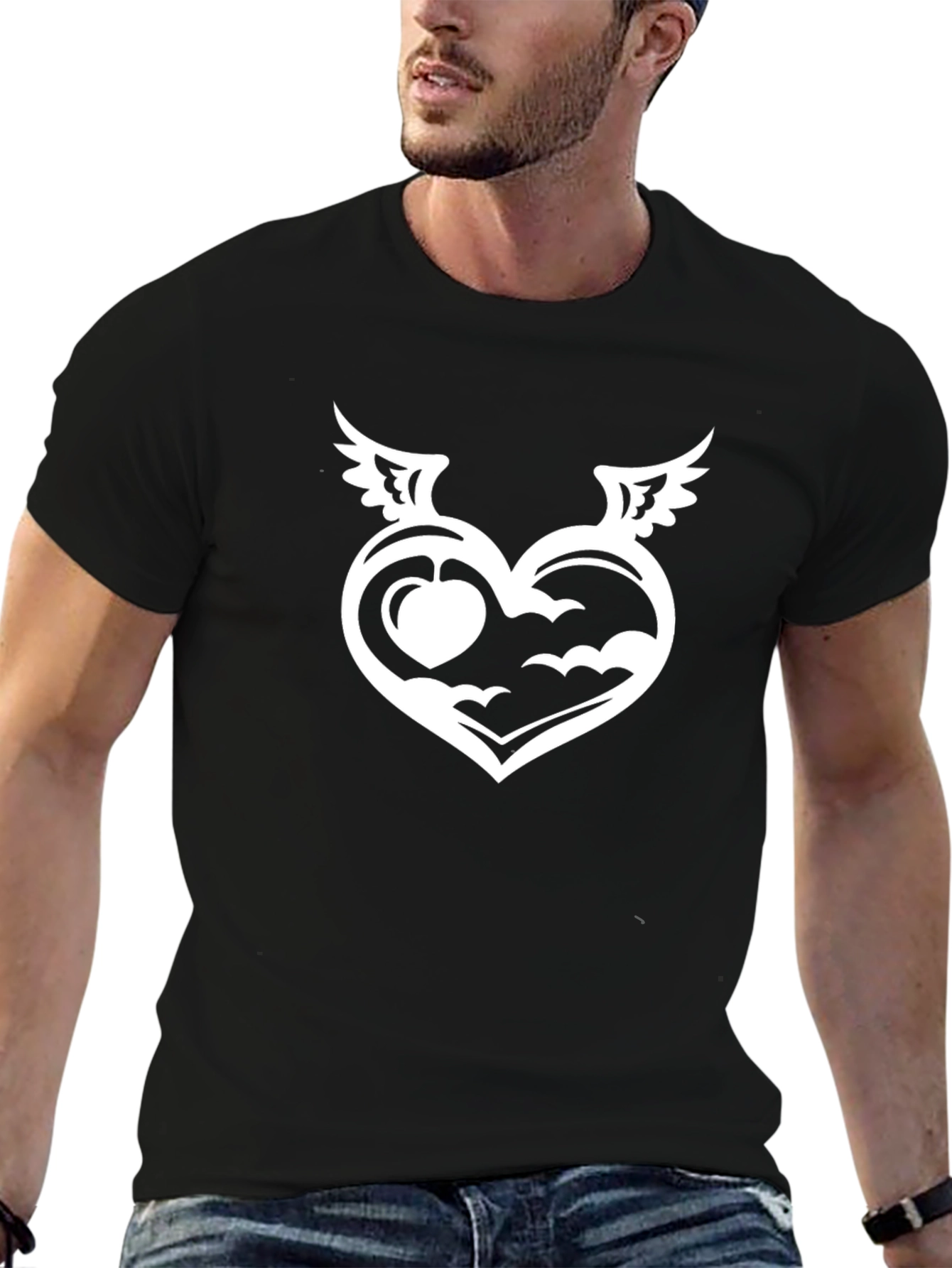Heart Wings Graphic Black T-Shirt