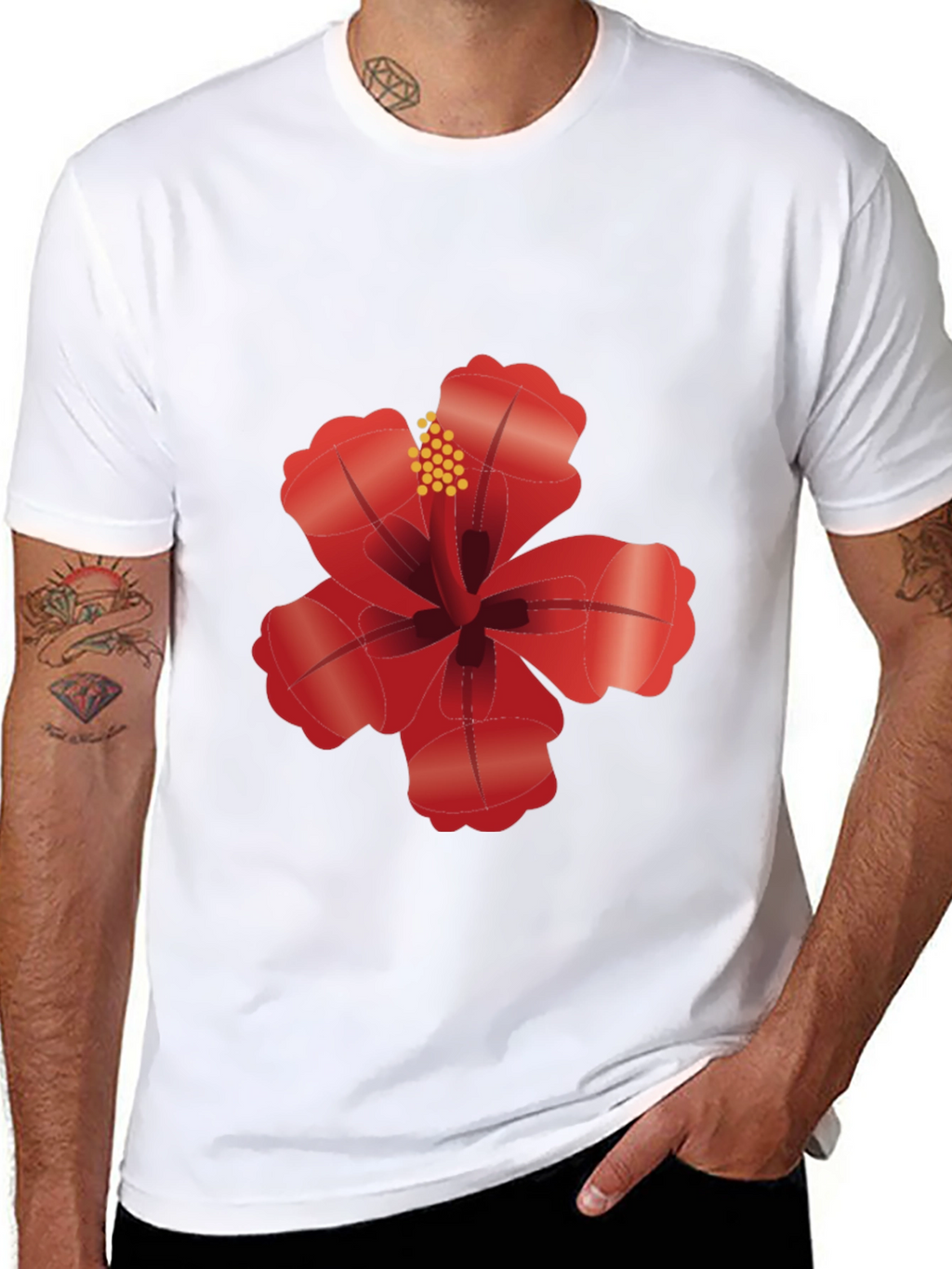 Hibiscus Flower Graphic Black T-Shirt