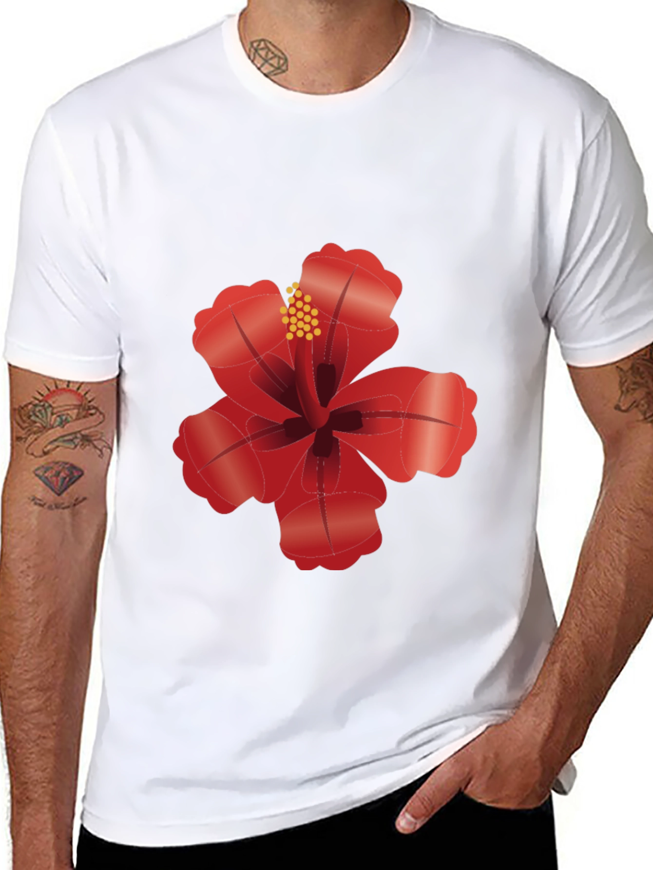 Hibiscus Flower Graphic Black T-Shirt