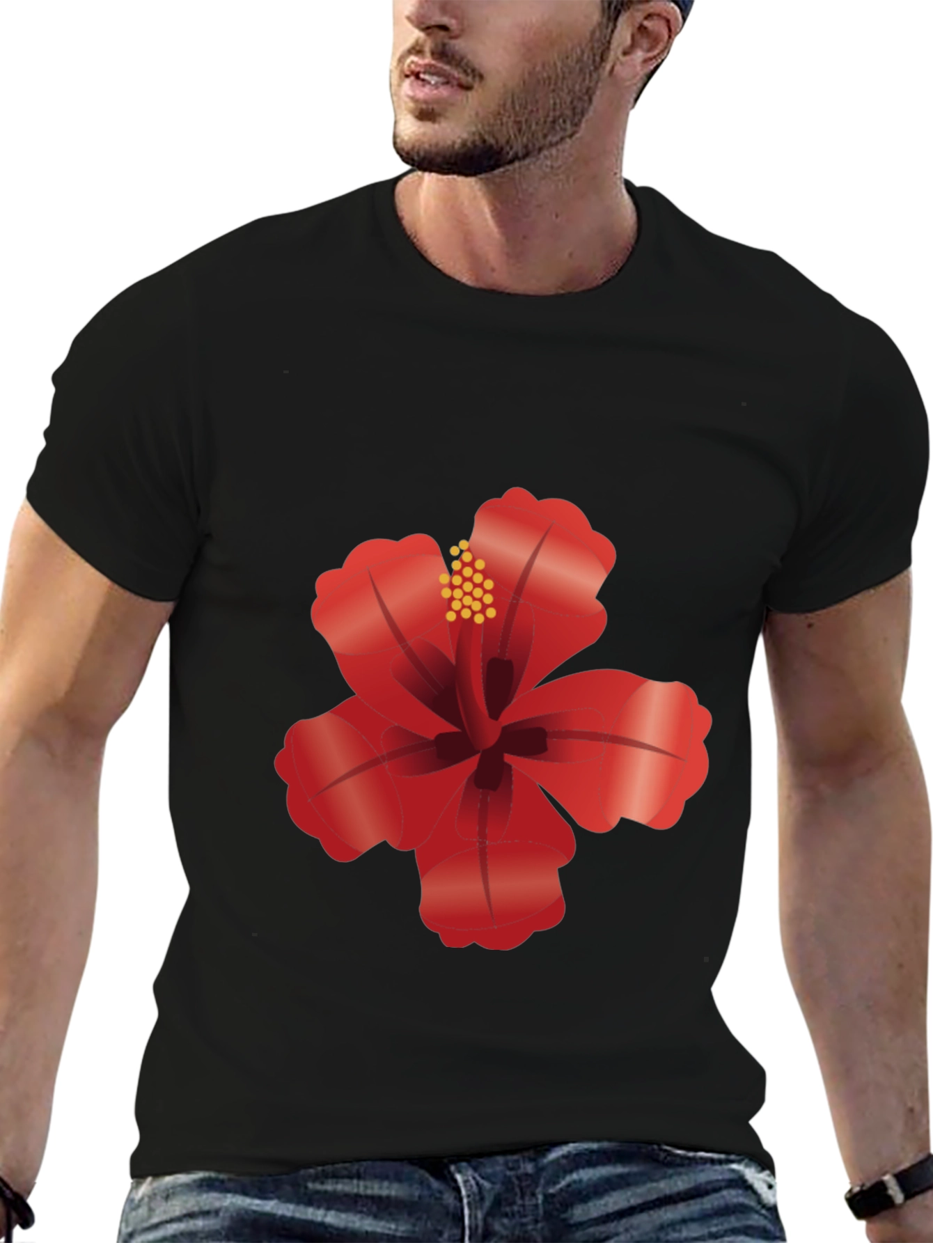 Hibiscus Flower Graphic Black T-Shirt