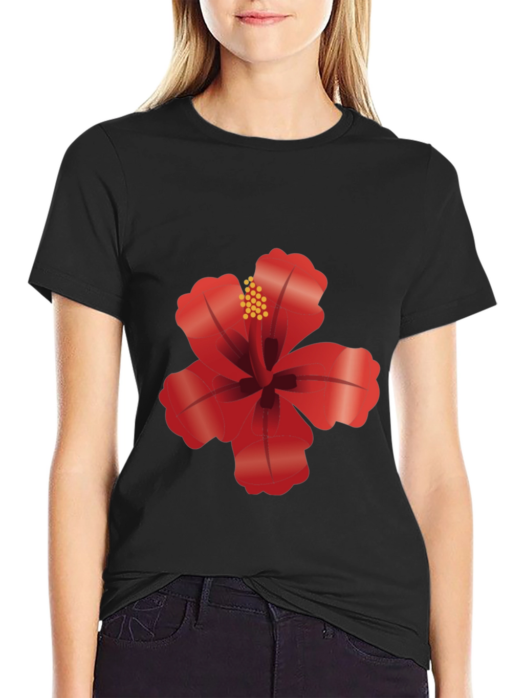 Hibiscus Flower Graphic Black T-Shirt