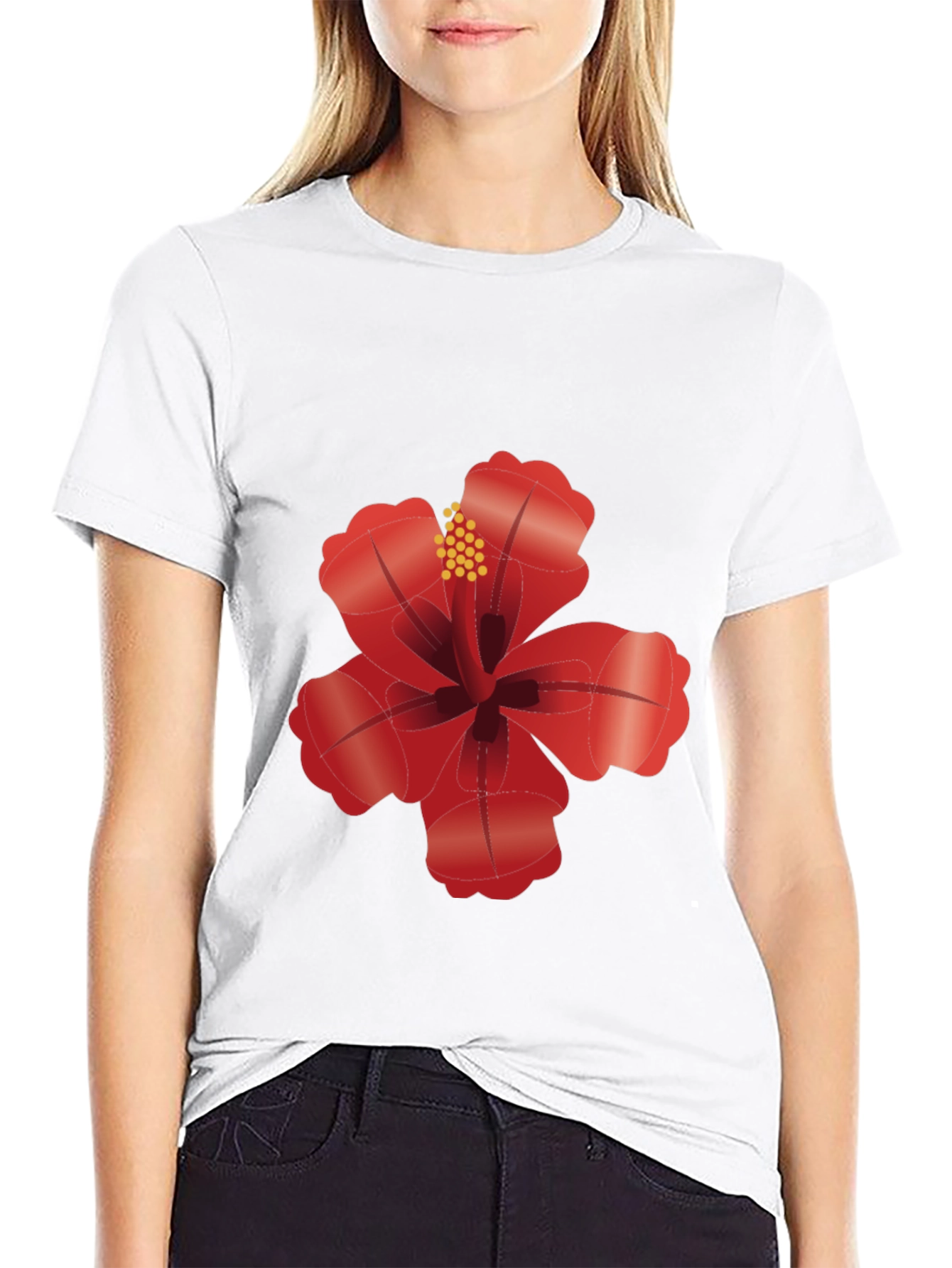 Hibiscus Flower Graphic Black T-Shirt