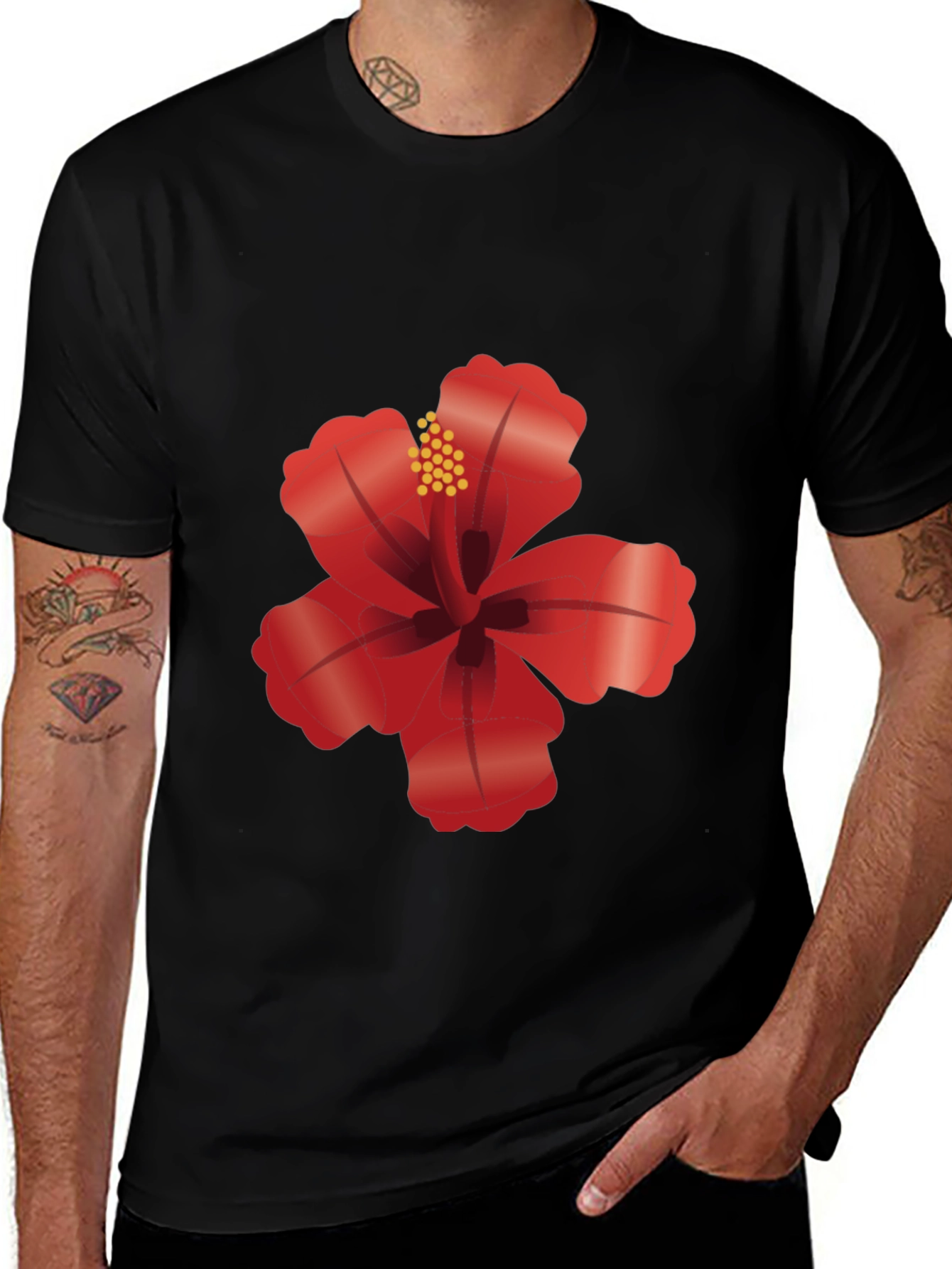 Hibiscus Flower Graphic Black T-Shirt