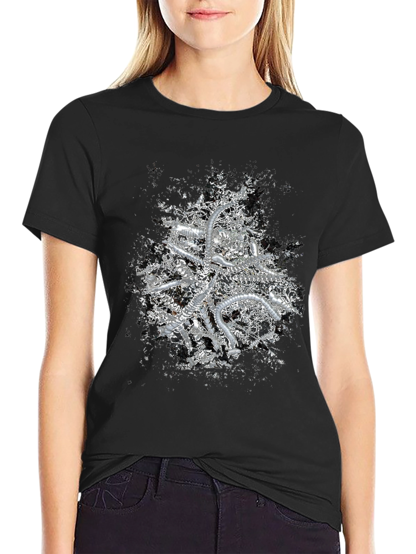 Abstract Metallic Print Black T-Shirt