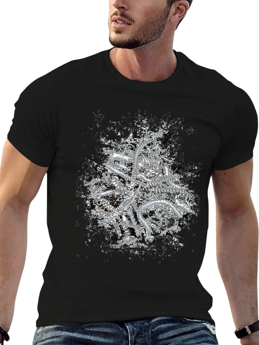 Abstract Metallic Print Black T-Shirt