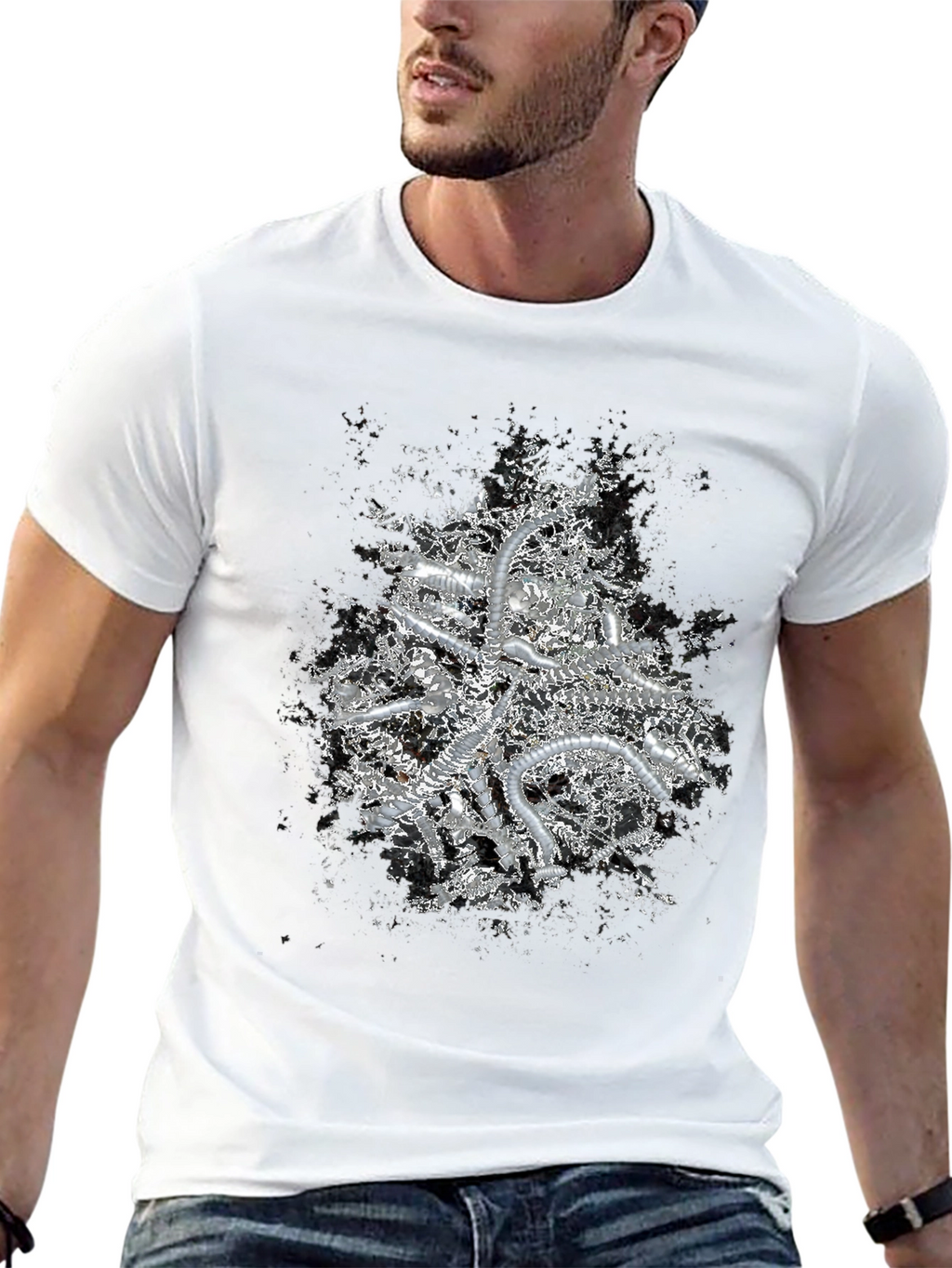 Abstract Metallic Print Black T-Shirt