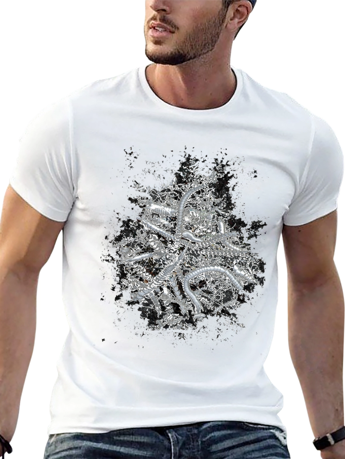 Abstract Metallic Print Black T-Shirt