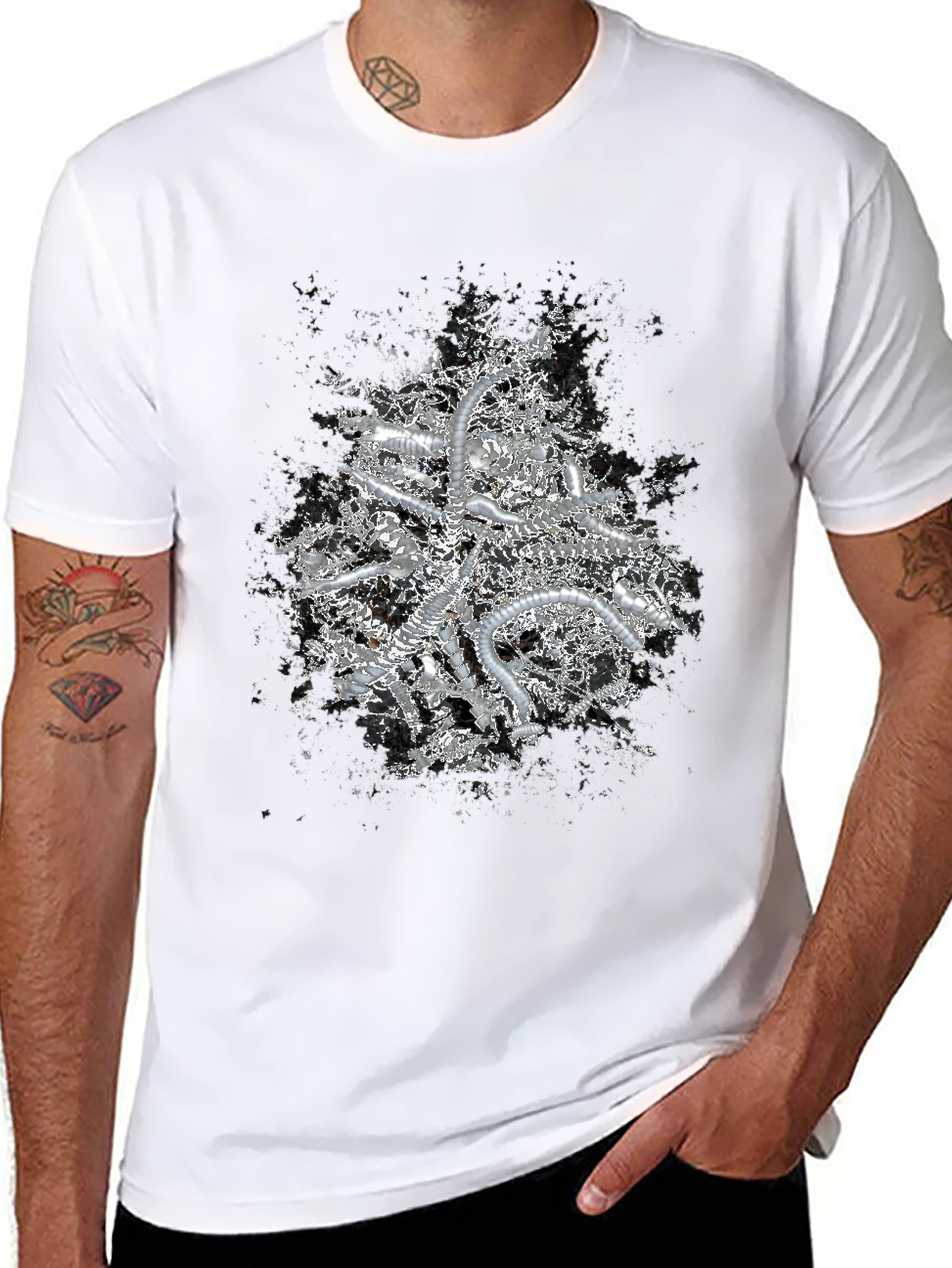 Abstract Metallic Print Black T-Shirt