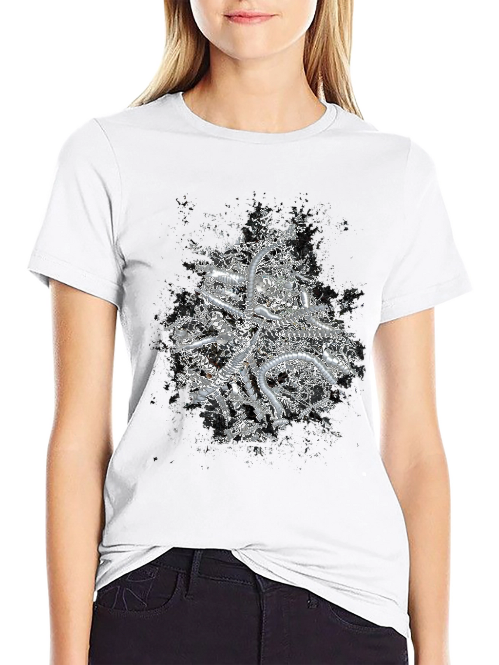 Abstract Metallic Print Black T-Shirt