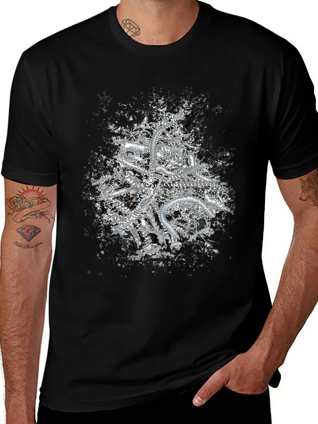 Abstract Metallic Print Black T-Shirt
