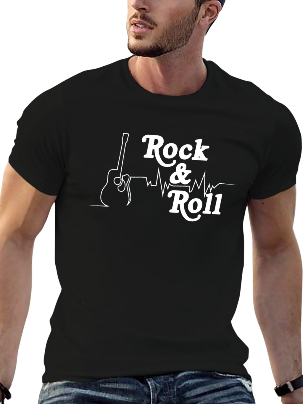 Rock & Roll Guitar Graphic Tee - Classic Black
