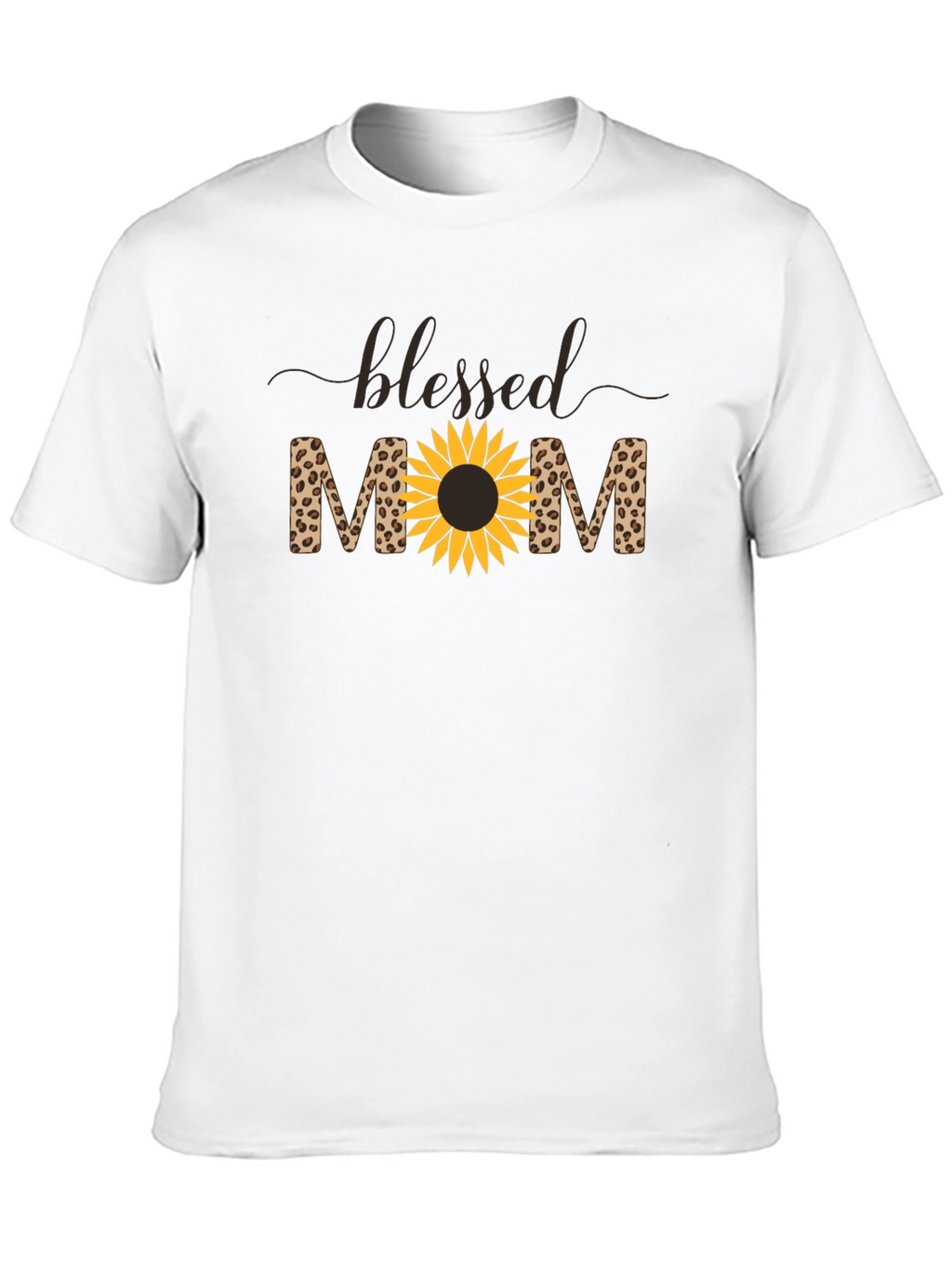 Blessed Mom Leopard Sunflower Graphic T-Shirt