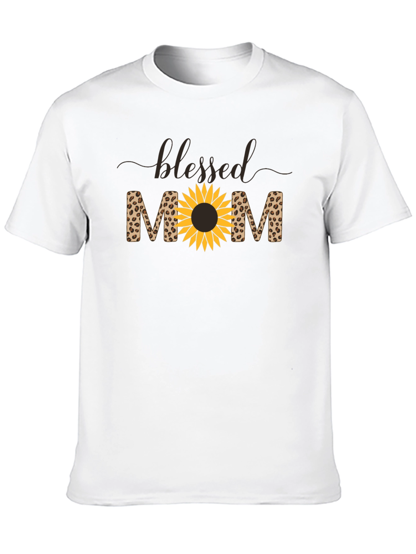 Blessed Mom Leopard Sunflower Graphic T-Shirt