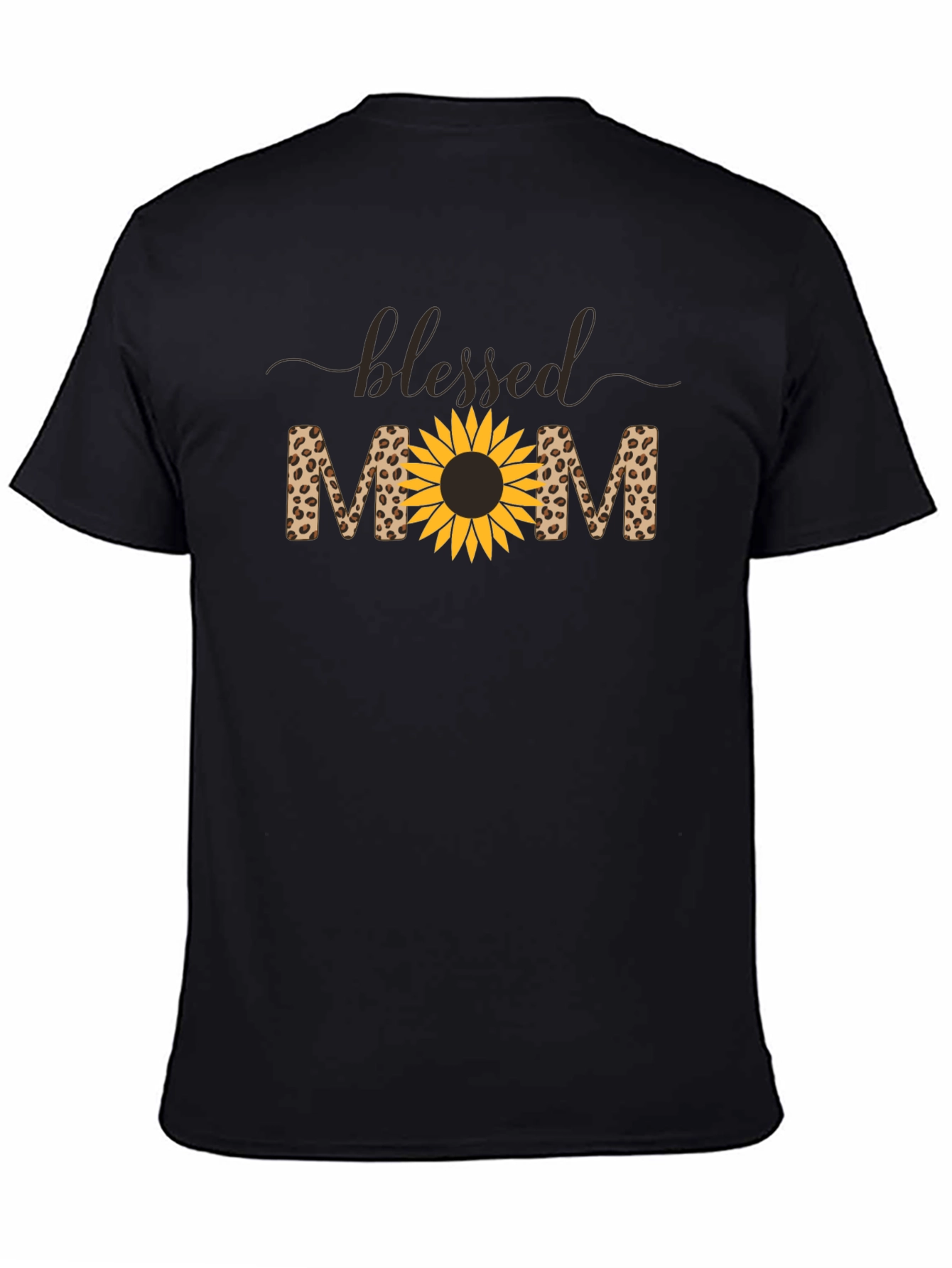 Blessed Mom Leopard Sunflower Graphic T-Shirt