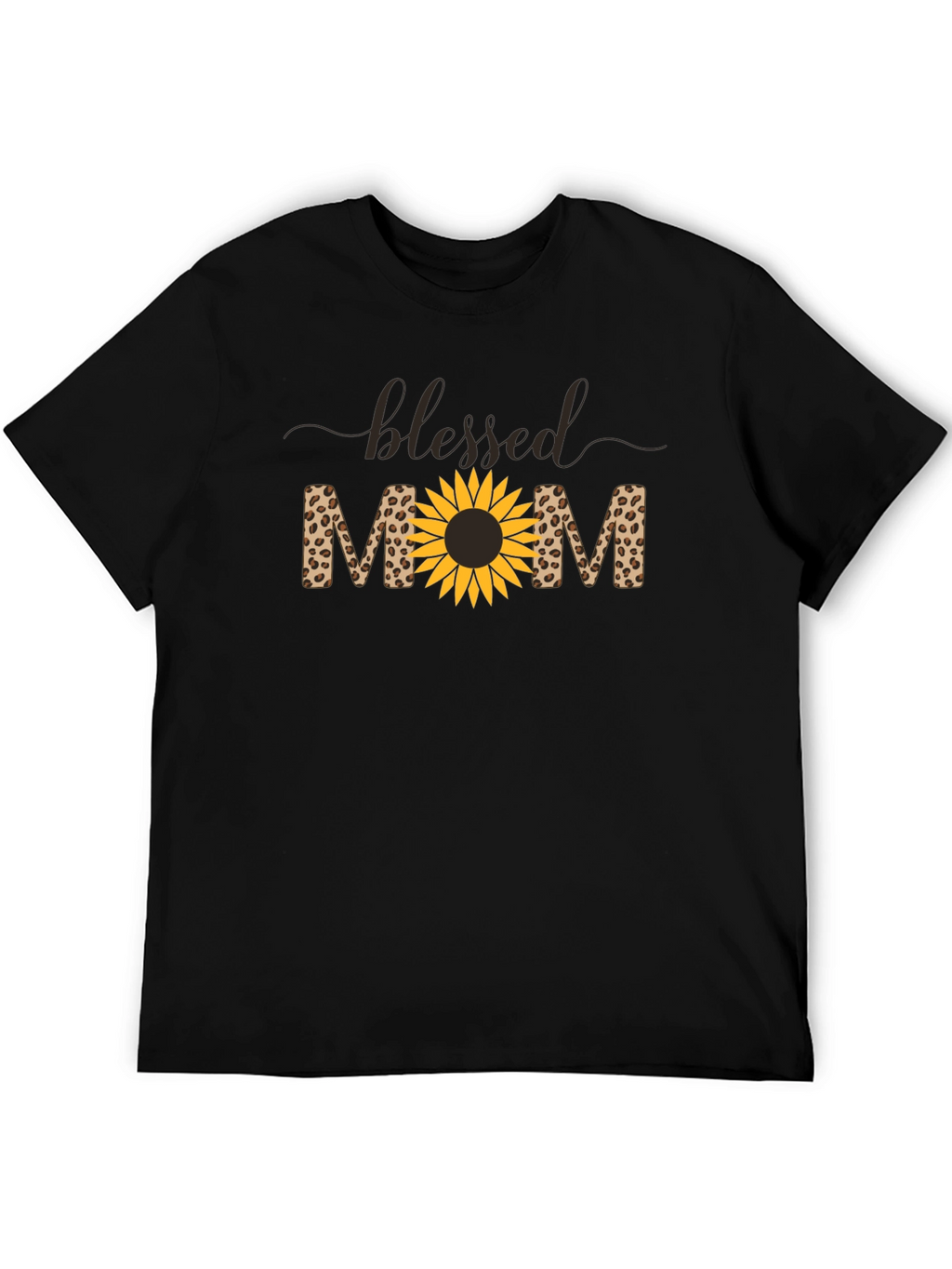 Blessed Mom Leopard Sunflower Graphic T-Shirt