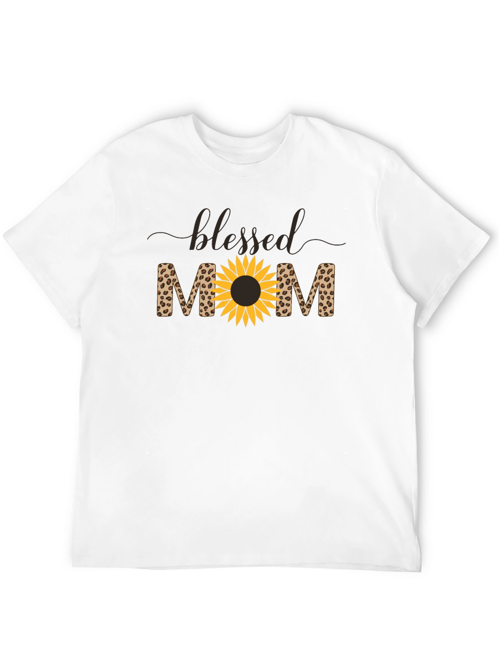 Blessed Mom Leopard Sunflower Graphic T-Shirt