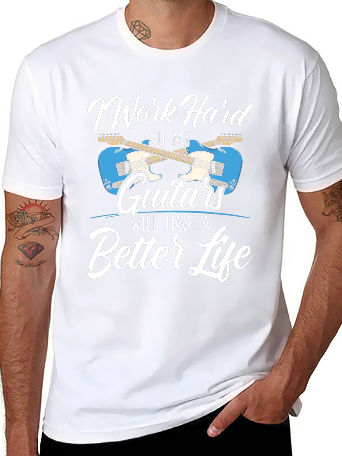 Work Hard Guitars T-Shirt - Musician Tee