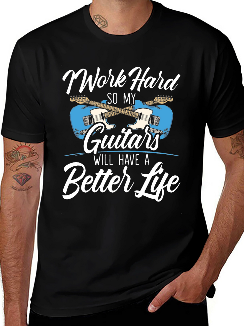 Work Hard Guitars T-Shirt - Musician Tee