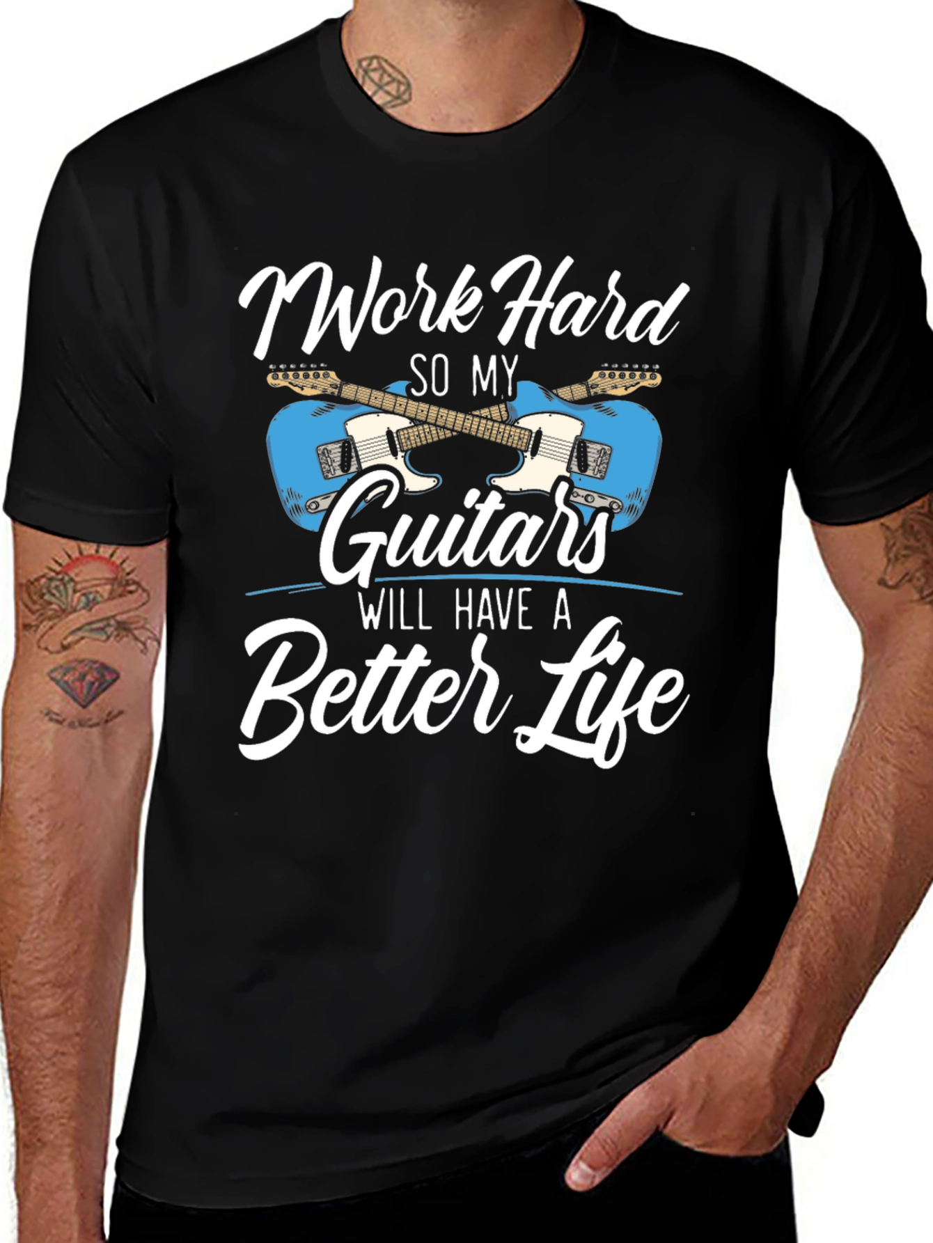 Work Hard Guitars T-Shirt - Musician Tee