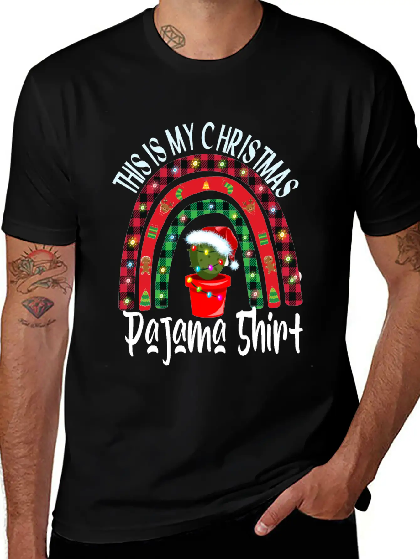 Xmas Rainbow Cactus Santa Hat Buffalo Pajama Classic Cotton Tee – Unisex Comfort For Any Season