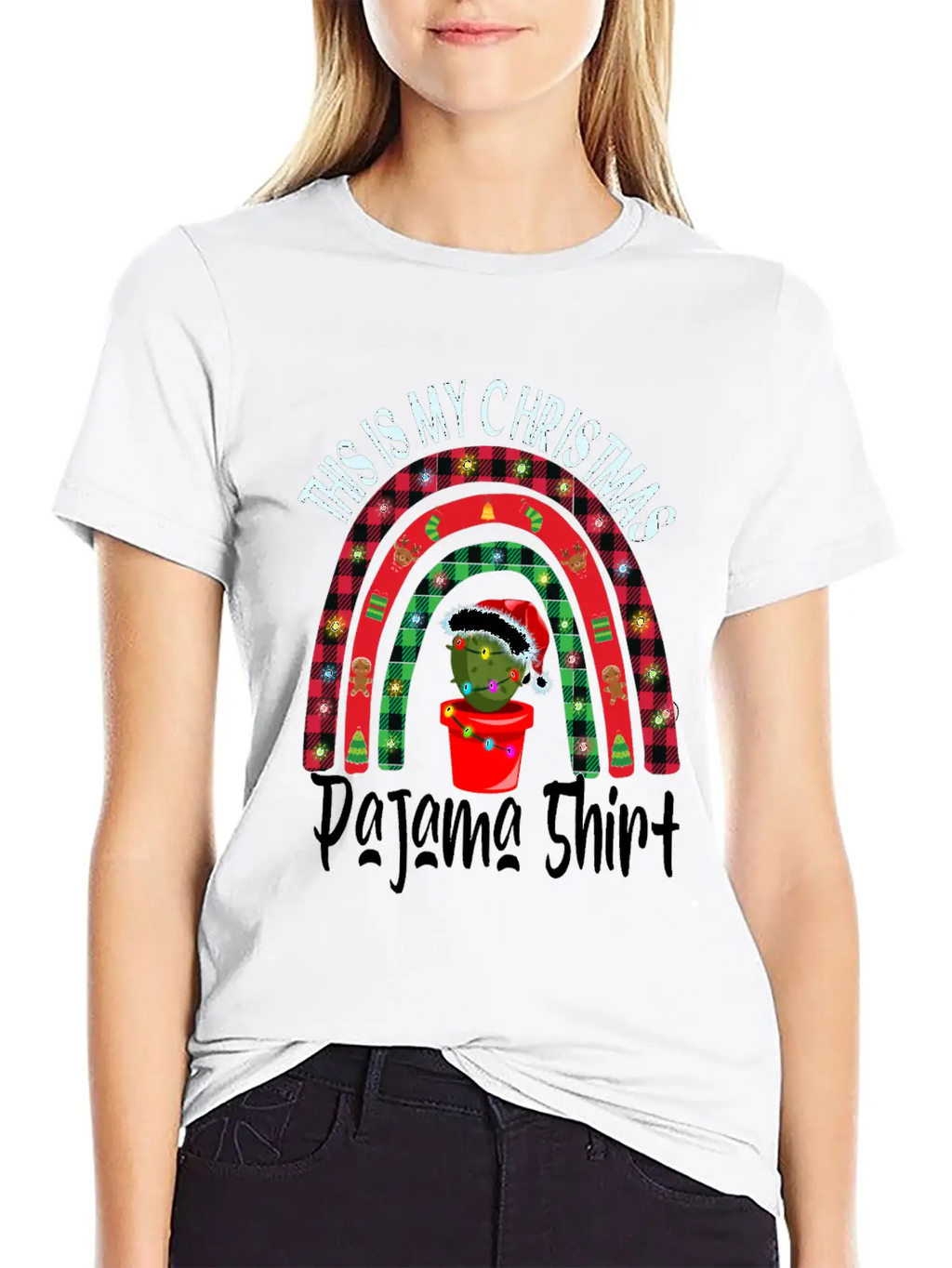 Xmas Rainbow Cactus Santa Hat Buffalo Pajama Classic Cotton Tee – Unisex Comfort For Any Season