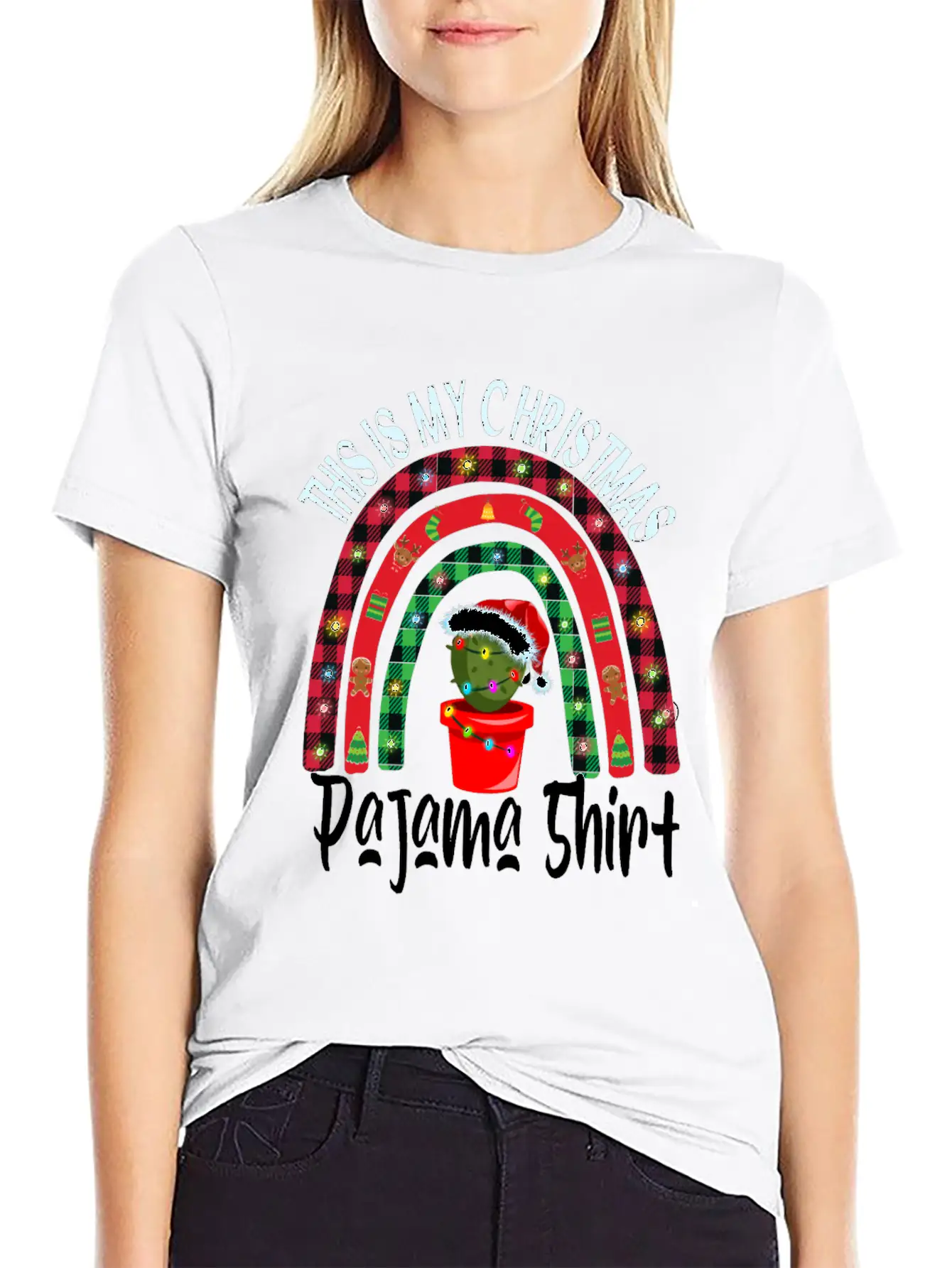 Xmas Rainbow Cactus Santa Hat Buffalo Pajama Classic Cotton Tee – Unisex Comfort For Any Season