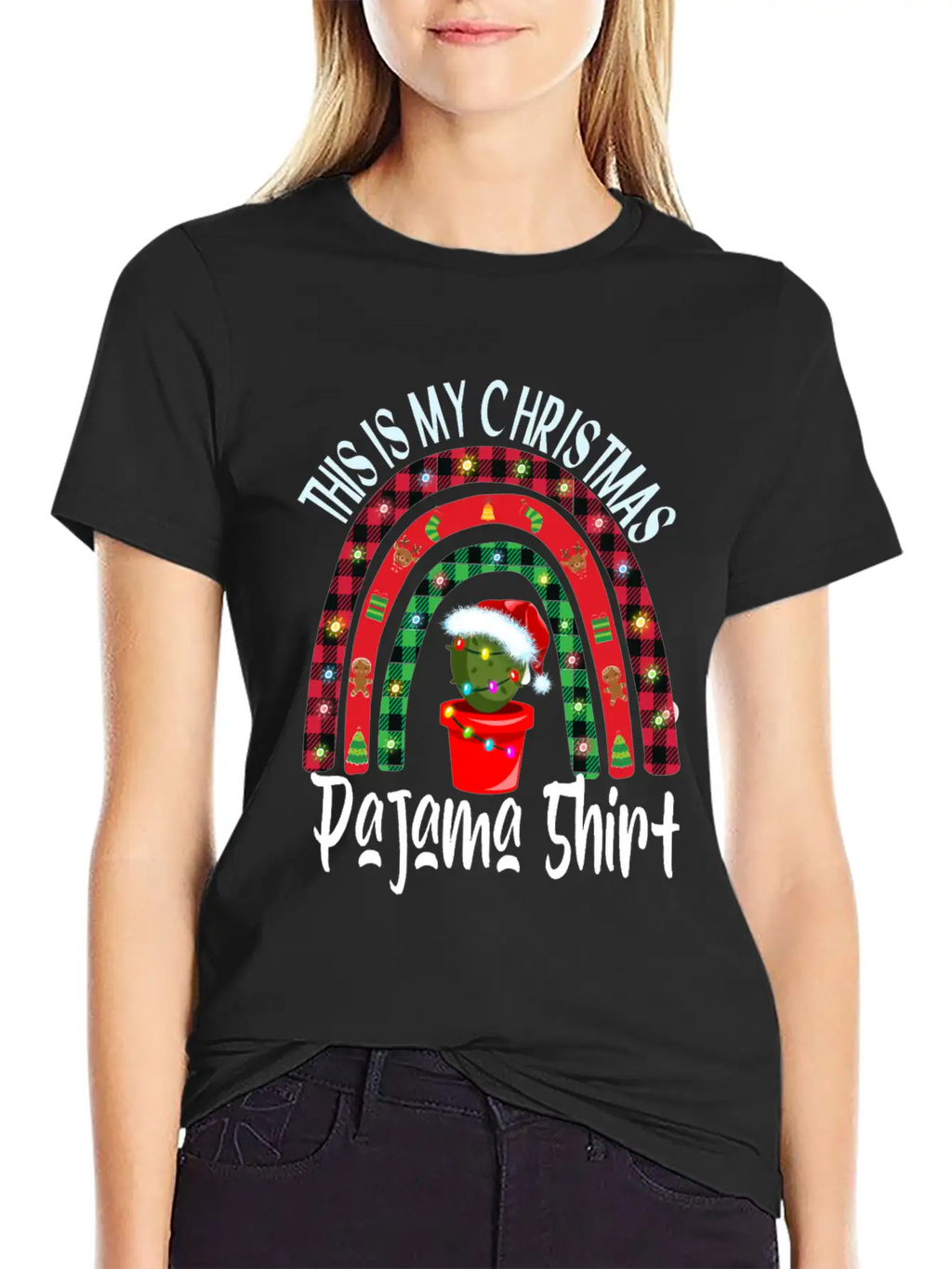 Xmas Rainbow Cactus Santa Hat Buffalo Pajama Classic Cotton Tee – Unisex Comfort For Any Season