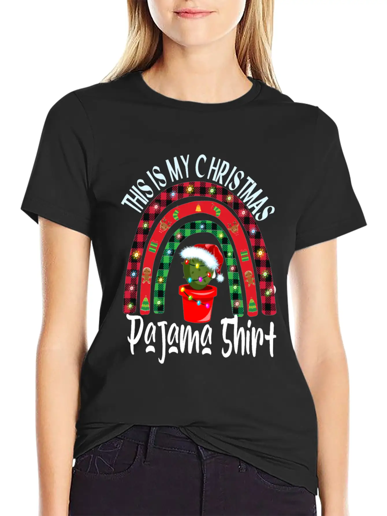 Xmas Rainbow Cactus Santa Hat Buffalo Pajama Classic Cotton Tee – Unisex Comfort For Any Season