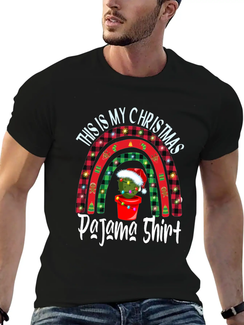 Xmas Rainbow Cactus Santa Hat Buffalo Pajama Classic Cotton Tee – Unisex Comfort For Any Season