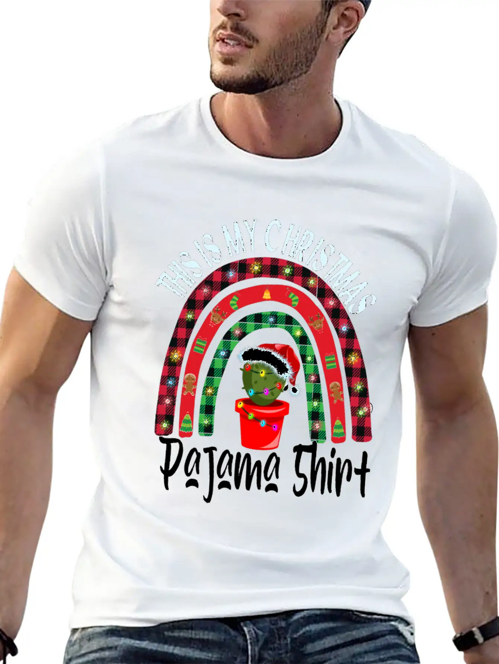 Xmas Rainbow Cactus Santa Hat Buffalo Pajama Classic Cotton Tee – Unisex Comfort For Any Season