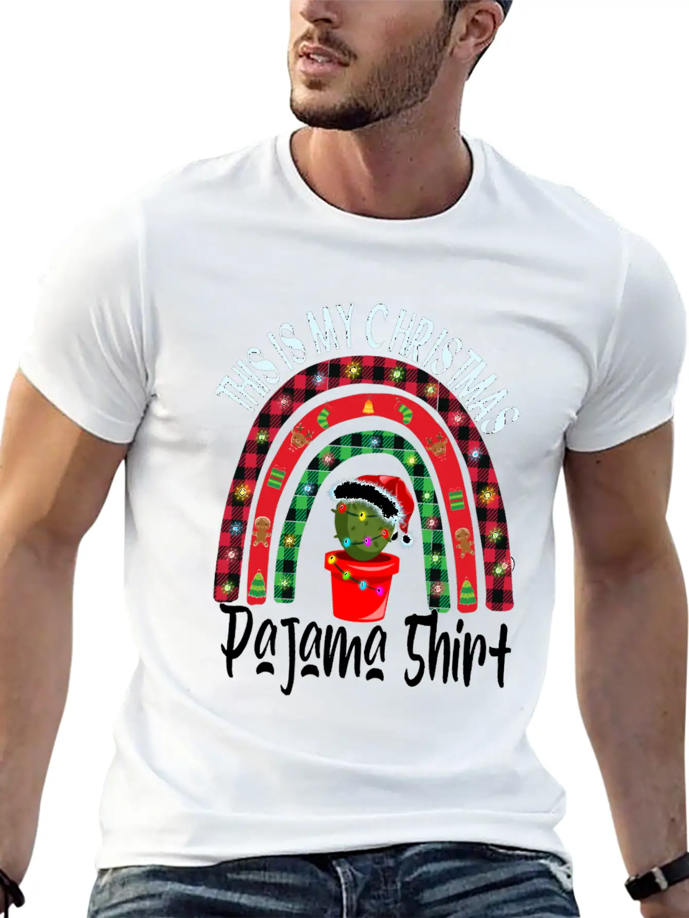 Xmas Rainbow Cactus Santa Hat Buffalo Pajama Classic Cotton Tee – Unisex Comfort For Any Season