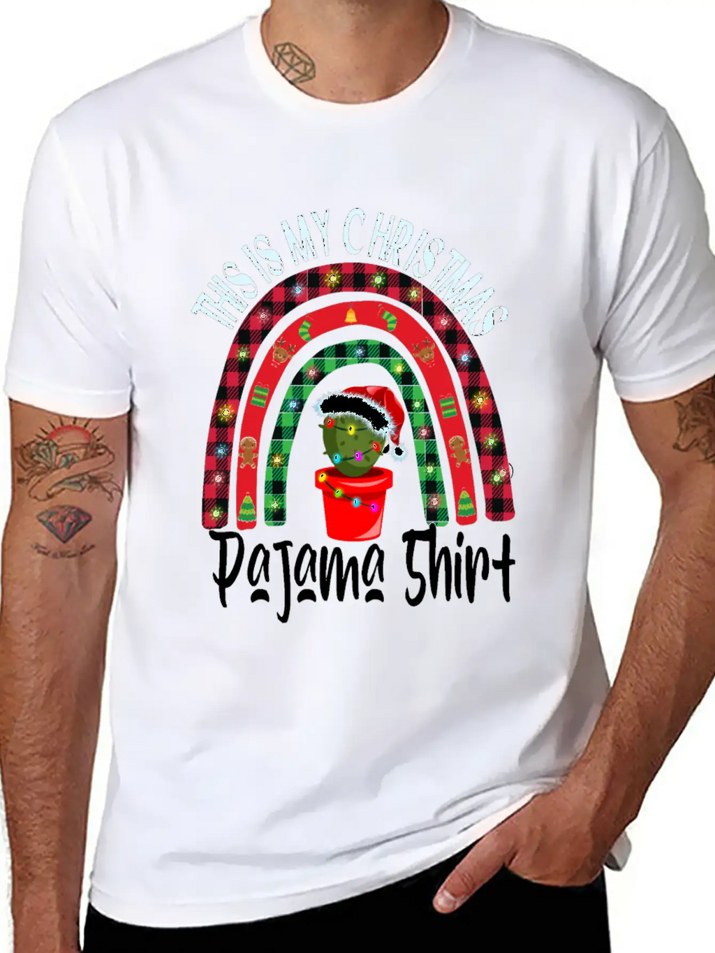 Xmas Rainbow Cactus Santa Hat Buffalo Pajama Classic Cotton Tee – Unisex Comfort For Any Season