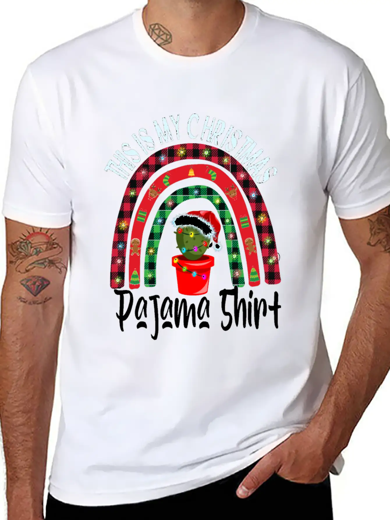 Xmas Rainbow Cactus Santa Hat Buffalo Pajama Classic Cotton Tee – Unisex Comfort For Any Season