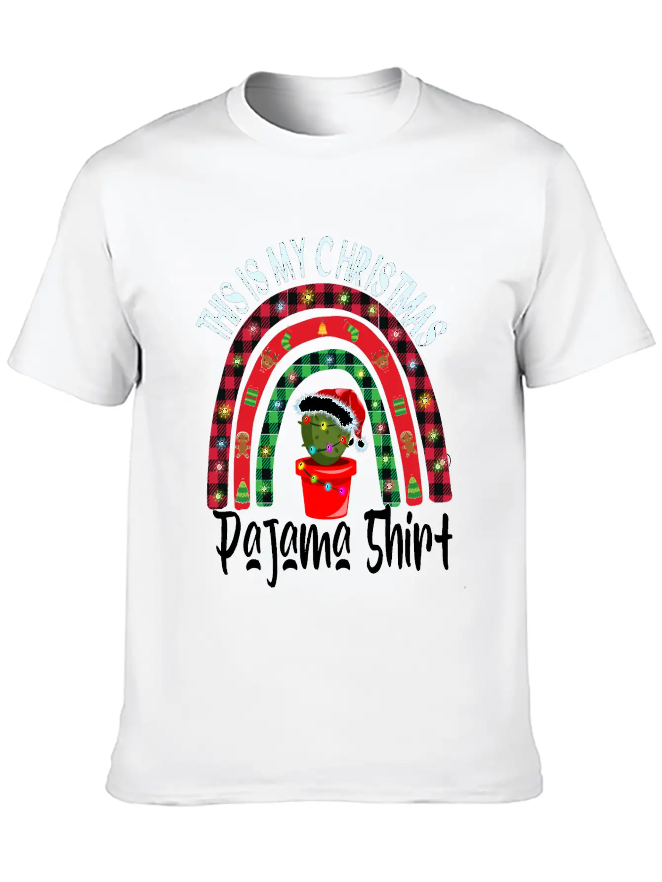 Xmas Rainbow Cactus Santa Hat Buffalo Pajama Classic Cotton Tee – Unisex Comfort For Any Season