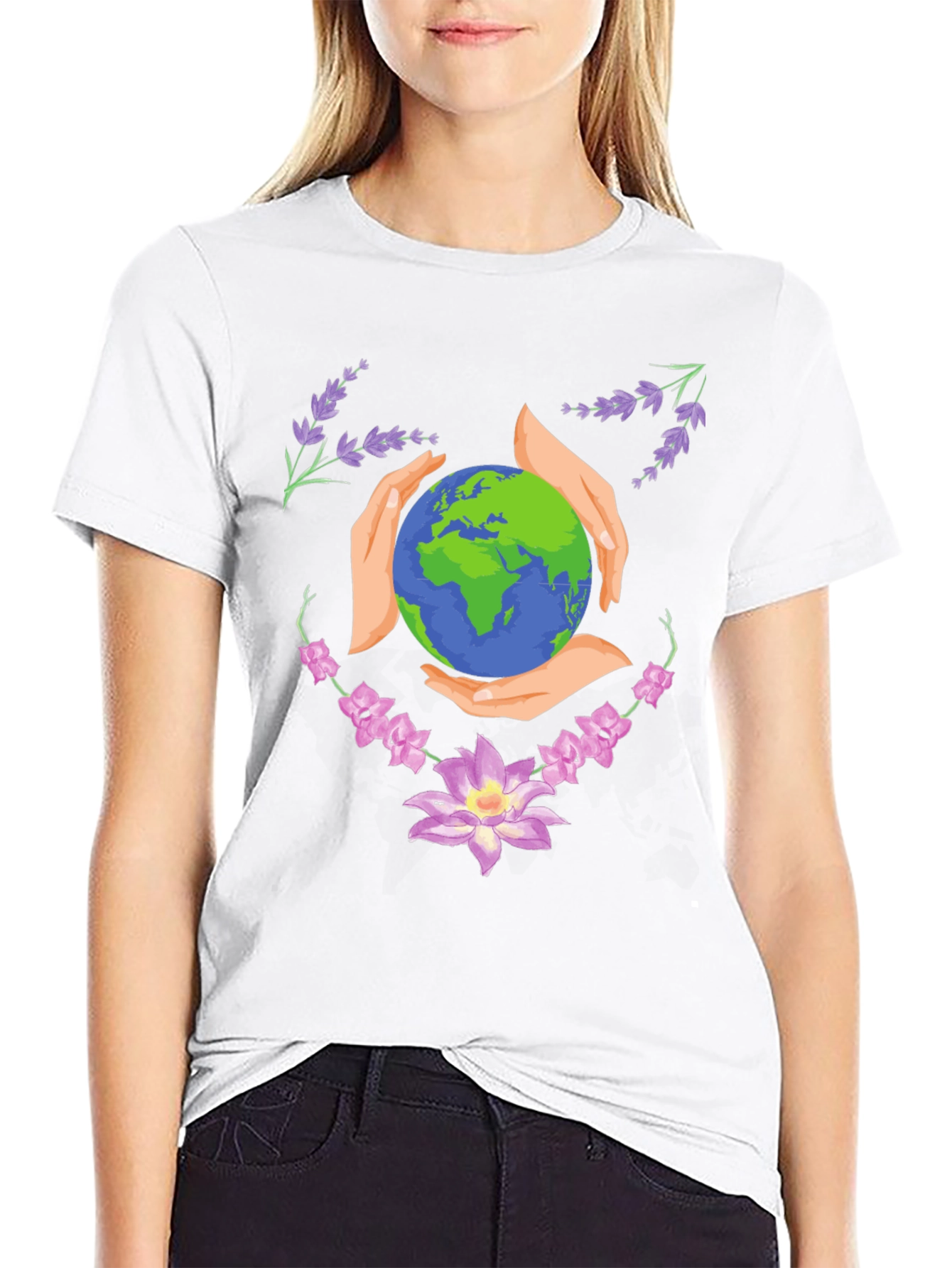Earth Hands Floral Black T-Shirt