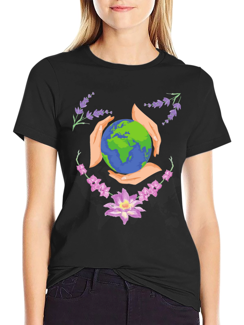 Earth Hands Floral Black T-Shirt