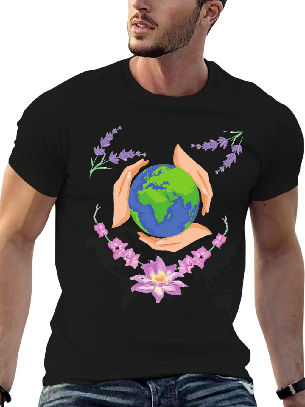 Earth Hands Floral Black T-Shirt